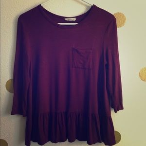 Red with black stripped shirt